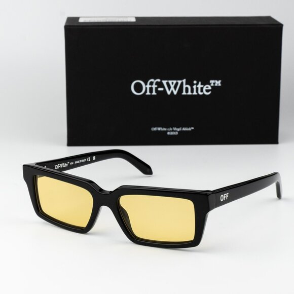 Off-White WARREN Men Sunglasses Black Yellow Square OERI13A...